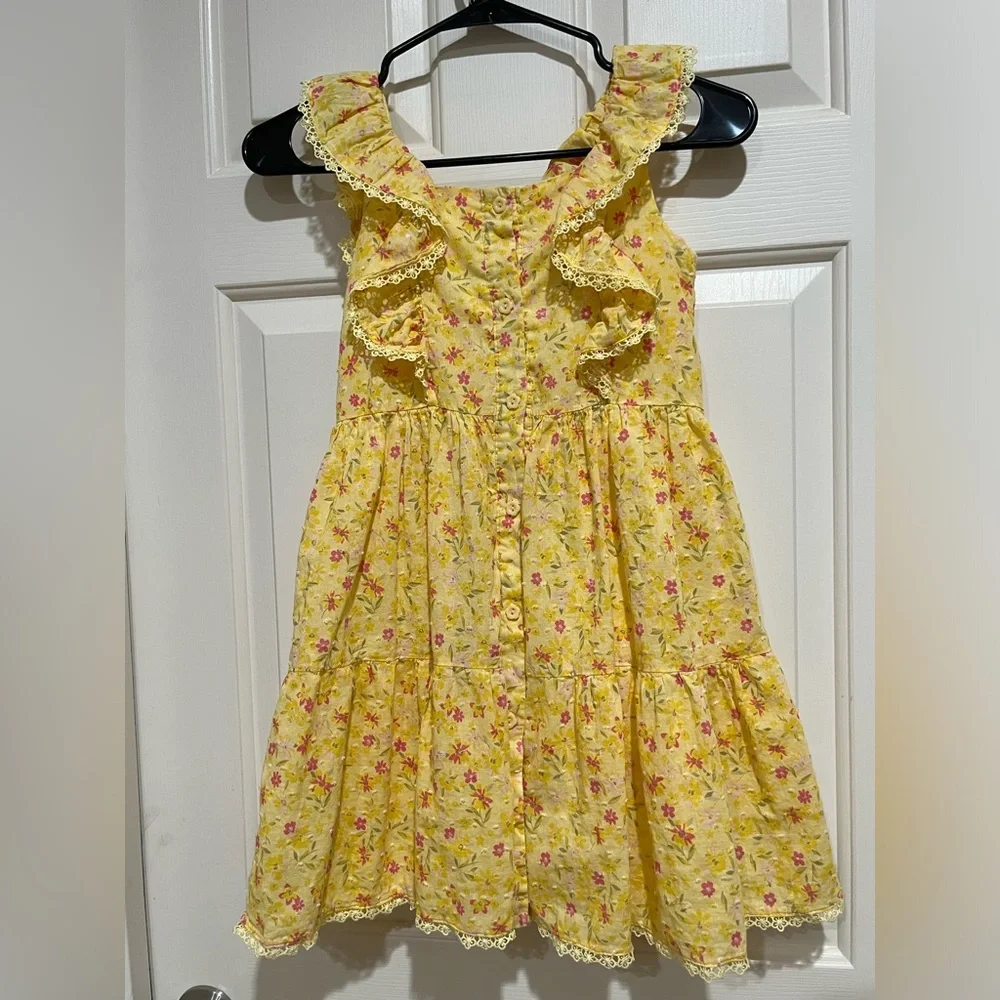 BTWEEN Yellow Floral Ruffle BUTTON UP FRONT KIDS Sundress GIRLS SIZE 8